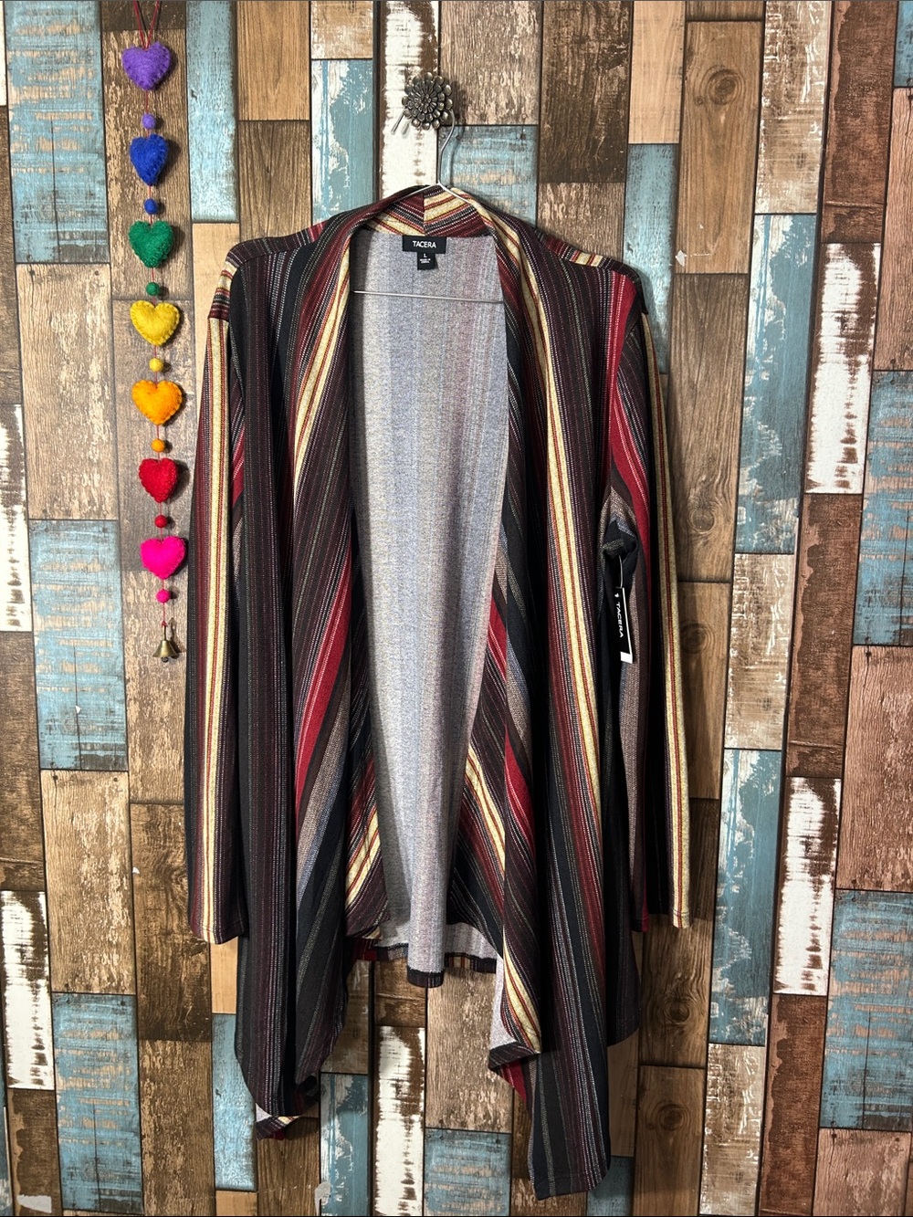 Tacera open  Striped Knit Cardigan in Burgundy, Yellow, Black